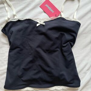 Elegant Navy Camisole with Lace and Bow